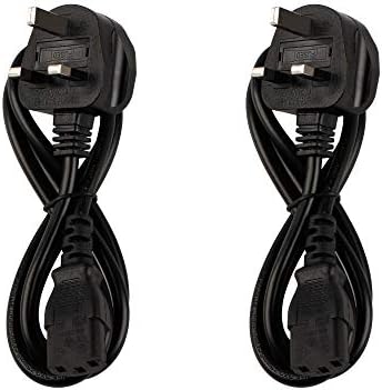DTK 2 Pack 1.2M Kettle Lead IEC C13 Power Cable, UK Mains 3 Prong Cord for PC Computer, Printer, Monitor, TV, Projector, PS3 / PS4 PRO, DJ Equipment, Stage Equipment, Black
