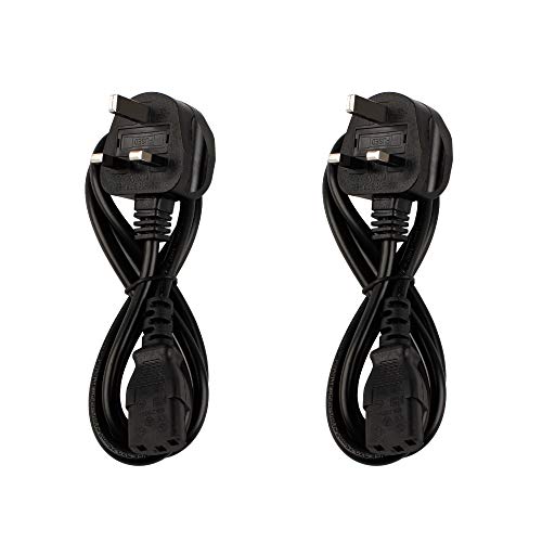DTK 2 Pack 1.2M Kettle Lead IEC C13 Power Cable, UK Mains 3 Prong Cord for PC Computer, Printer, Monitor, TV, Projector, PS3 / PS4 PRO, DJ Equipment, Stage Equipment, Black