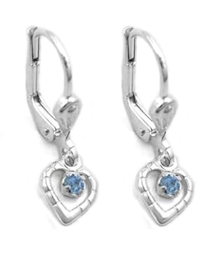 Unbespielt Schmuck Kinder Ohrschmuck Kinder Ohrringe Brisur Herz Glasstein blau aus 925 Silber 21 x 6 mm