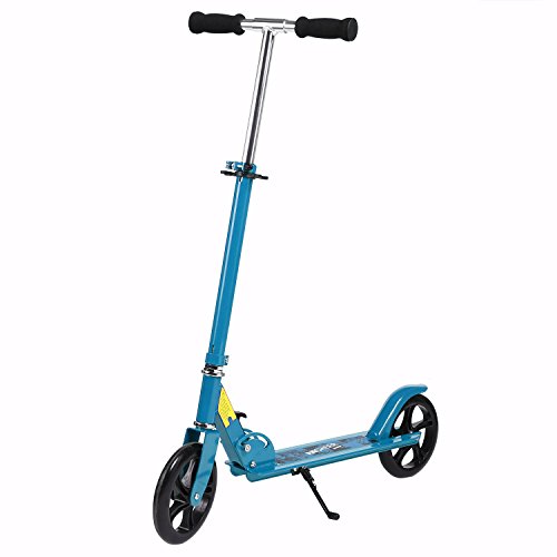 AMDirect Patinete Plegable para Adultos Scooter Altura de Manillar Ajustable 89-100CM con 2 Ruedas de 20CM con Soporte Carga MAX 100KG para 12Años+ (Azul)