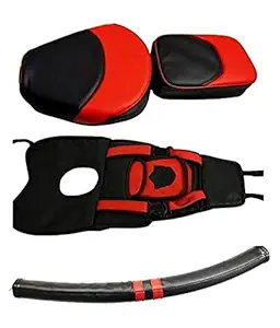 Pure Biking Classic Red & Black Seat Cover with Tank Cover + Back Rest Foam Combo Set for Royal Enfield Classic 350/500cc