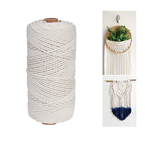 Unique Store Naturel Ficelle Coton, Corde de Macramé Fait à la Main, 2mm x 100m Corde Macramé Decorative pour Emballage Cadeaux décoratifs de Bricolage, Artisanat, tentures murales, Plantes.