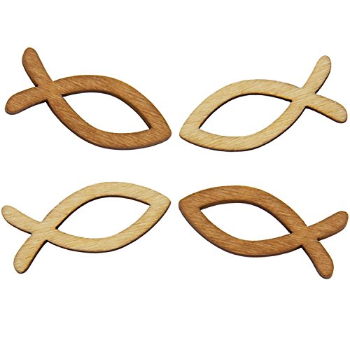 Oblique-Unique® Tischstreu Streuartikel Taufe Fische Holz Fische – Streudeko Verzierung für Taufe, Kommunion und Konfirmation – Echtholz - 2