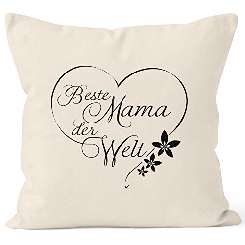 Kissenbezug Beste Mama der Welt Geschenk für Mutter Muttertag 40x40 Baumwolle MoonWorks® natur Pullover