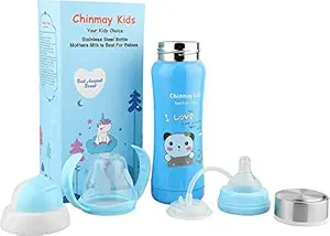 Chinmay Kids Baby Feeding Bottle Multifunctional Stainless Steel Milk Thermosteel Feeder Bottle for Infant Newborn Toddler for Travel (Blue, 180ML)