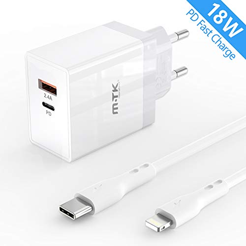 M-T-K Quick Charge,18W Cargador rapido ,USB Tipo C Power Delivery PD,Cargador de Pared Dual Port,para iPad Pro 2018, iPhone 11, 11 Pro MAX, XR, X, XS, 8, 8 Plus