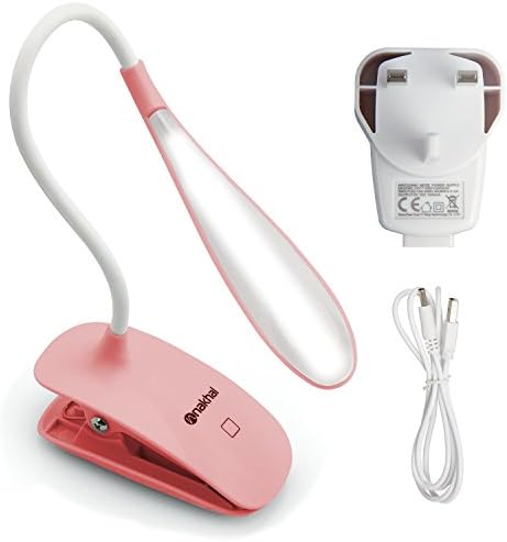 Nakhal 16 LEDs Rechargeable Book Light, Dimmable Touch Sensitive Table Light, 3 Level Brightness Eye Care Light, Flexible Clip-on Desk Lamp, USB Gooseneck Reading Light (16 LED Pink)