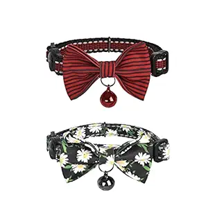 Pets Empire 2 Pack Cat Collars with Bow Tie and Bell Breakaway Cat Collars Quick Release Safety Kitty Collars Adjustable Pet Collars for Cats, Kitten, Small Pets -Black & Red