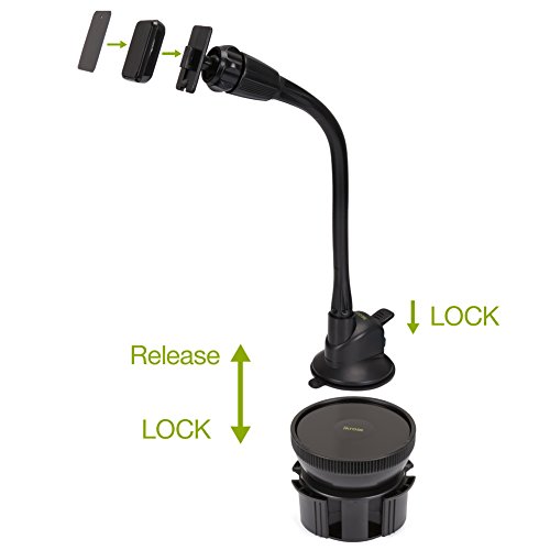 iKross Supporto Auto Magnetico, 2-in-1 Supporto da Portabicchiere e Parabrezza per Cellulare Smartphone â€“ Braccio Lungo Singolo