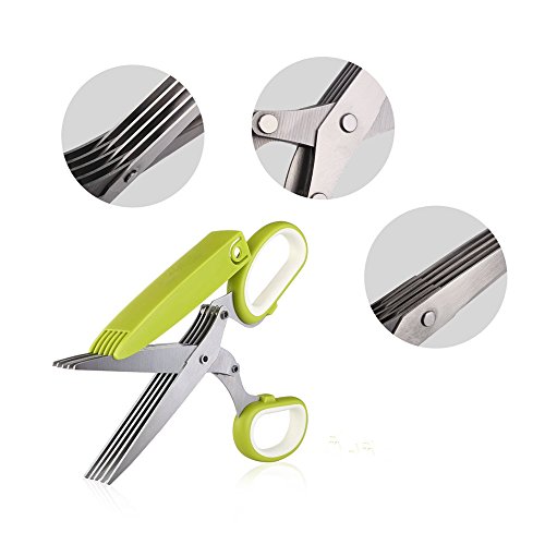 Kräuter Schere, Küche Lebensmittel Schere mit 5 Edelstahl Klingen und Reinigung Kamm Abdeckung für Gemüse Obst Kräuter Lebensmittel Schneiden, Hacken, Schneiden, Scheren - 2