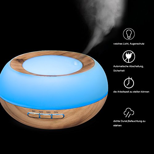 Luftbefeuchter Ultraschall 300ml,GreenClick Luftbefeuchter Humidifier LED Holzmaserung Oil Diffuser Purifier für babay Kinder Schlafzimmer Whonzimmer Büro Aromatherapie usw. - 3