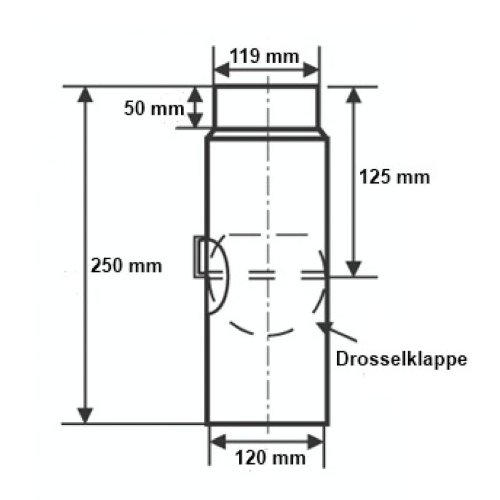 Ø 120 mm – Ofenrohr 25 cm mit Drosselklappe Schwarz - 2
