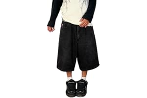 ORANDESIGNE Pantaloncini di Jeans Hip Hop da Uomo Bermuda Larghi Jeans Corti Vintage con Stampa Pantaloni da Ballo di Strada Skateboard per Ragazzi Adolescenti Pantaloncini Cargo