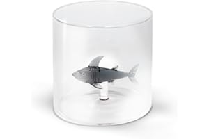 WD Lifestyle - Bicchiere in Vetro Borosilicato 250ml con Soggetto in Vetro Colorato Interno (Squalo)