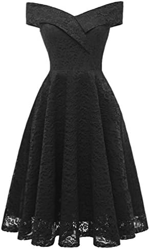 YiLianDaD Boat Neck Floral Lace Off Shoulder Dress Cocktail Party Dress
