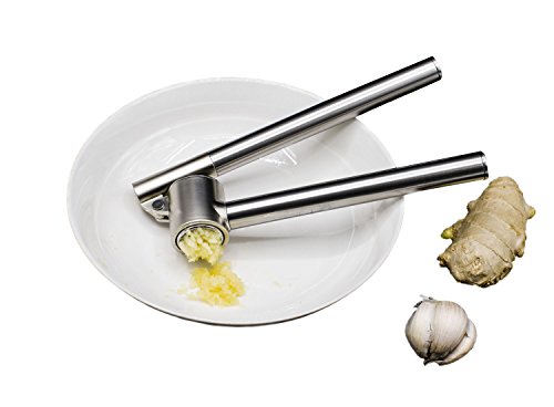 Chinansia Knoblauchpresse Schwerlast Rostfreier Stahl Ingwer Knoblauch Presse Abnehmbar Knoblauchbrecher Chopper Mit Knoblauch-Entferner Löffel-Reinigungsbürste (Knoblauchpresse) - 6