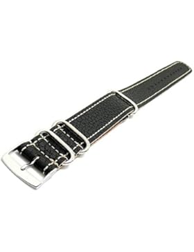 Meyhofer Uhrenarmband Piacenza NATO 18mm schwarz Leder genarbt weiße Naht Made in Germany MyFcslb300/18mm/schwarz/wN