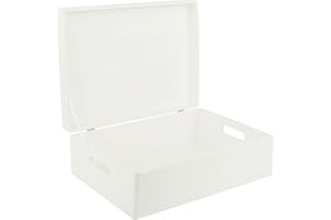 Creative DECO XL Blanca Grande Caja Madera Decorativa Almacenaje | Con Tapa y Asas | 40 x 30 x 14 cm (+/-1cm) | Cofre Decorar Regalo Decoupage | Juguetes, Documentos, Objetos, Herramientas