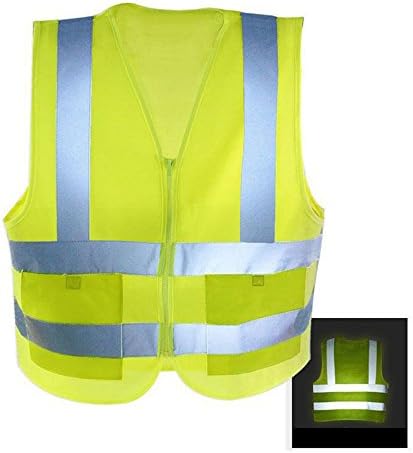 Hi Vis Vest High Visibility Safety Reflective Security Waistcoat Jacket Pockets Zip Front Work Contractor (L)