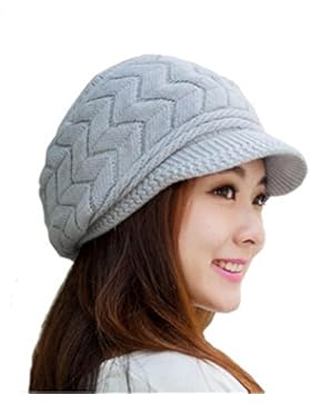 ULTNICE Damen Wintermützen Winter Strick Mütze Strickmütze Mit Schirm (Grau)