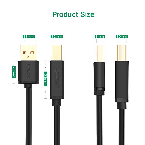 UGREEN Druckerkabel 15m Drucker Anschlusskabel Aktiv Scannerkabel USB Kabel A/B USB 2.0 Stecker A auf Stecker B für HP, Canon, Lexmark, Epson, Dell/Vergoldete Kontakte - 8