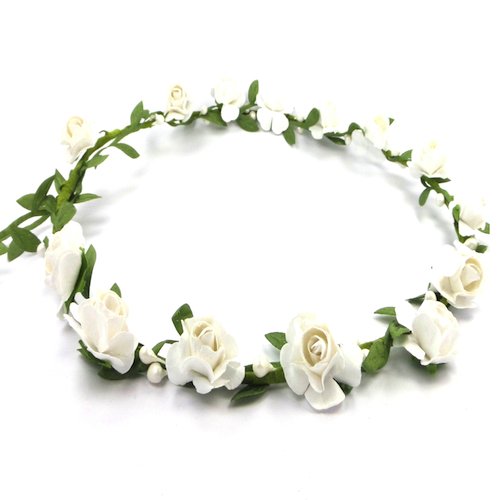 Bride Boutique Wedding Bridesmaid Boho Floral Flower Festival Forehead Headband Hair Garland (White Rose)