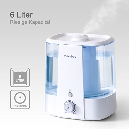 XXL Ultraschall Luftbefeuchter marsboy 6 Liter LED Raumbefeuchter Aromafach kalt/warm Nebel Zerstäuber einfache Bedienung und Reinigung Luft sehr leise Diffusor - 6