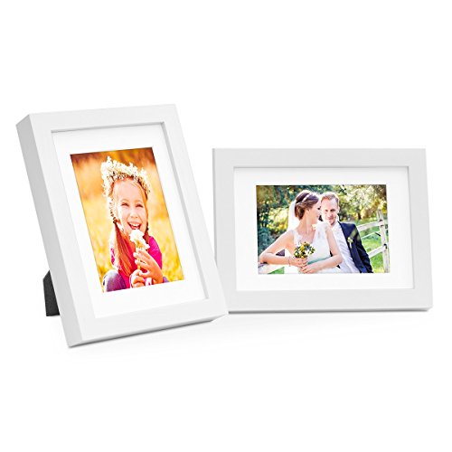2er Bilderrahmen-Set Modern Tief Massivholz Weiss 15×20 cm mit Passepartout 10×15 cm - 5