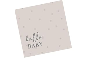 ‎MISS LOVELY Babyparty Servietten Hello Baby in beige taupe & grau Tisch-Deko Baby-Shower Gender Reveal Taufe Geburt Junge & Mädchen Accessoires Zubehör Dekoration (20, Hallo Baby beige & taupe)