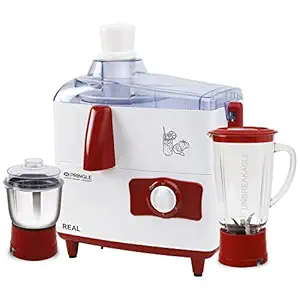 Pringle Real High Efficiency 500 Watt Juicer Mixer Grinder With 2 Unbreakable Jars | JMG With 2 year Warranty On Motor | White And Cherry Color