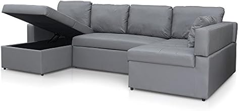 Menzzo l38 Contemporain Emilio Canap&eacute; d'Angle Convertible Bois Gris 291 x 143 x 79 cm