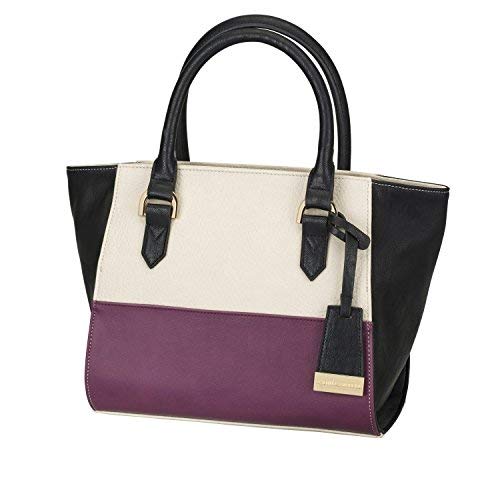 Naomi Campbell Collection - Gorgeous Colour Block Tote Handbag Shoulder Bag - Plum Cream Black - L37 x W13.5 x H25 cm