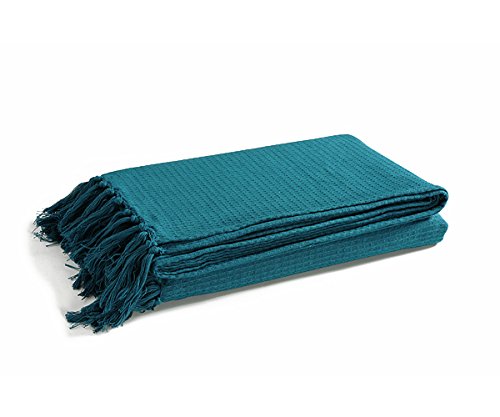 Giant 100% Cotton Waffle Petrol Blue 250 x 280cm, 4 Seater sofa Bedspread Throw Blanket