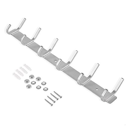 Kleiderhaken, Migimi Garderobenleiste Hakenleiste Edelstahl Rostfrei Wandhaken Mit 6 Haken für die Garderobe Garderobenhaken, 43.1 x 2.9 x 8 cm (Sliver)