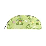 Estuche para lápices con diseño de ranas y flores sobre fondo verde, bolsa de papelería con...