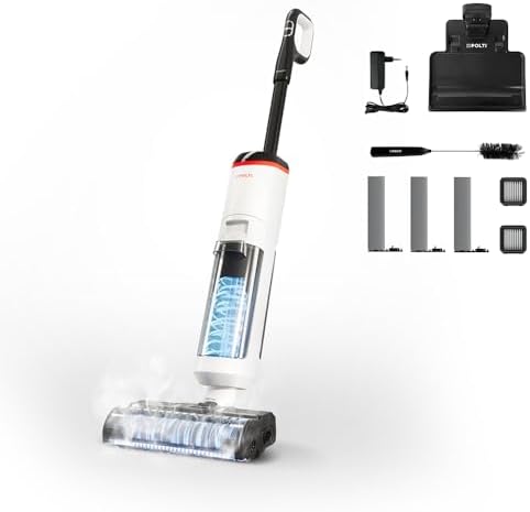 Polti Rollysteam WD50C Cordless, Lavapavimenti con Funzione Vapore e Aspirapolvere, 450 W, Pulizia Completa in un solo Passaggio, Senza Filo, Auto Pulizia, Bianco