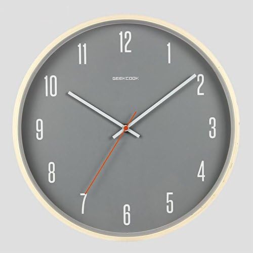 Simplicity Digital Wall Clock Creative Stylish Round Silent Non-ticking for Home Kitchen/Living Room - Gray Face 14 Inches , 14 inches , Wood color