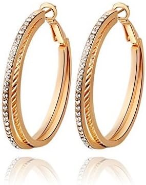 Genuine Rose Jewellery 18ct Real Gold Plated Hoop Earrings Swarovski Crystal