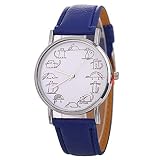 Babysbreath17 Frauen Kinder reizende Karikatur-Katze-Uhr- er-Band-Analog-Legierung Quarz-Kind-Geschenk-Armbanduhr Blau