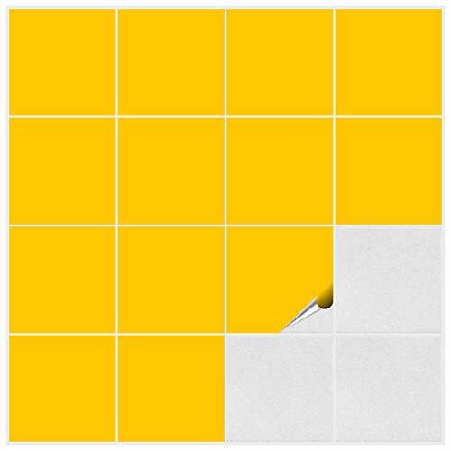 FoLIESEN Fliesenaufkleber für Bad und Küche - 15x15 cm - gelb glänzend - 30 Fliesensticker für Wandfliesen