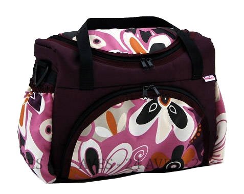 Preisvergleich Produktbild Wickeltasche Kinderwagentasche Pflaume + Blumen #14 mit Wickelunterlage