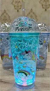 Sipper Fancy Unique Unicorn Design Acrylic Light Sipper/Water Bottle with Straw & 3 Mode LED Light (600 ml, XY 2119)