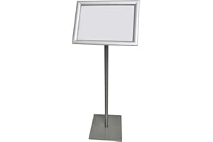 ‎DISPLAYLAGER DisplayLager - Basic Infoständer A4, Schwerer Fuß, inkl. drehbarer Klapprahmenprofil (Silber, A4)