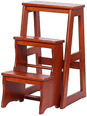 LJHA Chairs Simple Solid Wood Footstool/Collapsible Step Stool/Changing Shoes Stool Creative Ladder (4 Colors Available) Stools (Color : B-Light walnut color, Size : 66*42cm)
