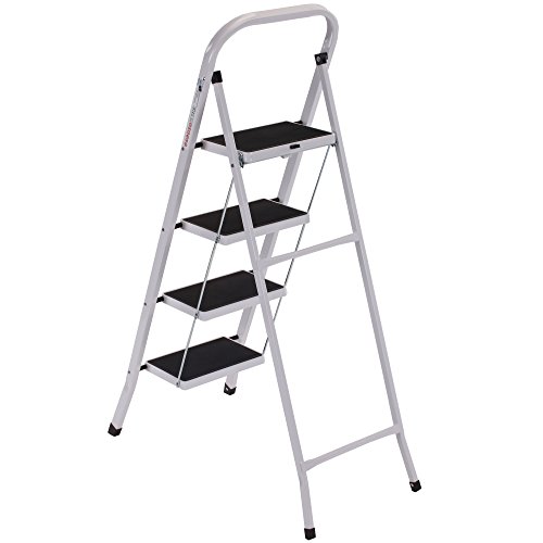 VonHaus Schwerlast Klappbare Transportfähige 4 Stufen Stehleiter Leiter Stahl - 3