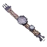 Outdoor Survival Uhren Militär Herrenuhren Arabische Ziffern Dekorative Sub-Dials Kompass Paracord Seil Armband Handgewebt Armbanduhren für Herren, Army Grün Camouflage