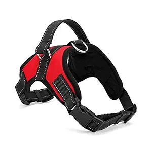 Pet Believe Dog Harness, Easy Control Chest Body Belt for Dogs. Size Small, Red Choke-Free Double Padded Vest with Adjustable Neck and Chest. Reflective Soft Breathable Mesh (Girth inch: 16.5