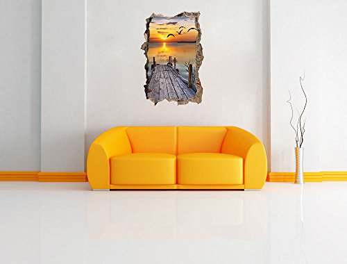 Pixxprint 3D_WD_S2521_92x62 kleiner Steg mit bezauberndem Sonnenuntergang Wanddurchbruch 3D Wandtattoo, Vinyl, bunt, 92 x 62 x 0,02 cm - 2