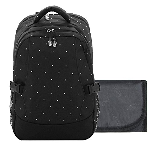 Damero Travel Nappy Changing Backpack with Changing Pad (Black with Dots)