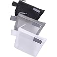 ZONVER® 3pcs Portable Square Mesh Storage Bag,Zippered Mesh Cosmetic Bag,Small Square Mesh Coin Purse Travel Storage Carry Pouch, Grey+Black+White, Transparent